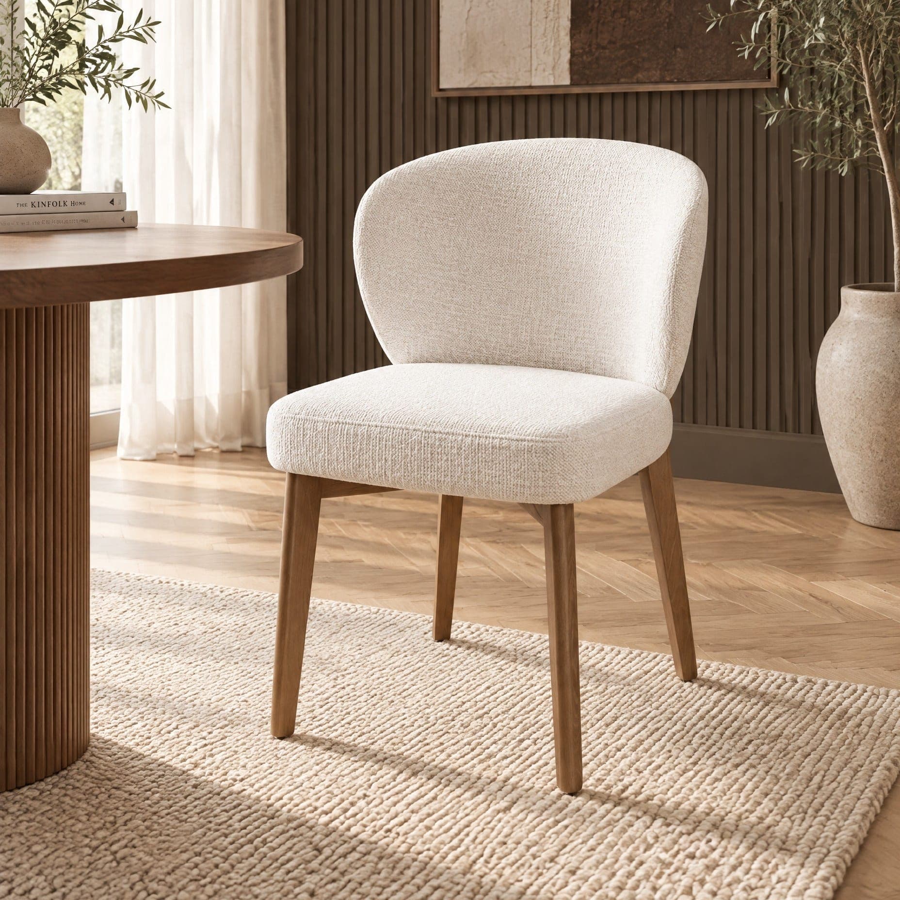 Dorado Luxury Solid Ash Dining Chair with Rich Cream Fabric and Champagne Colour Legs