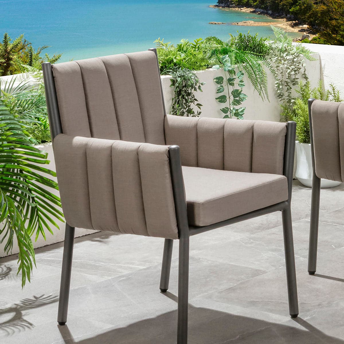 Milano Premium Outdoor Fabric Garden Dining Chair Coffee Beige
