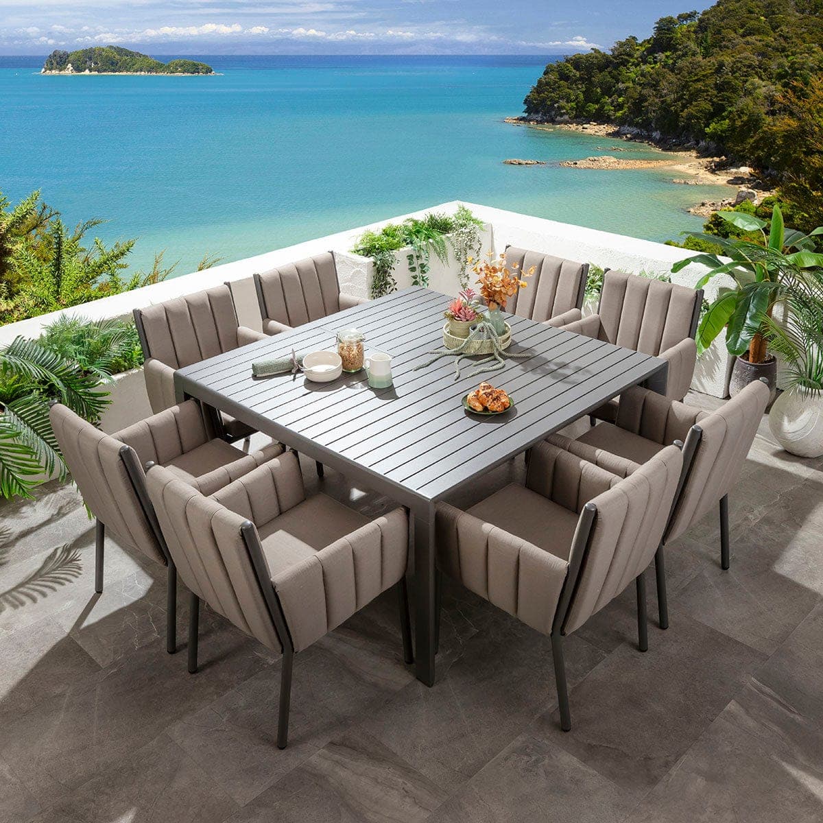 Milano Premium Outdoor Fabric Garden Dining Chair Coffee Beige