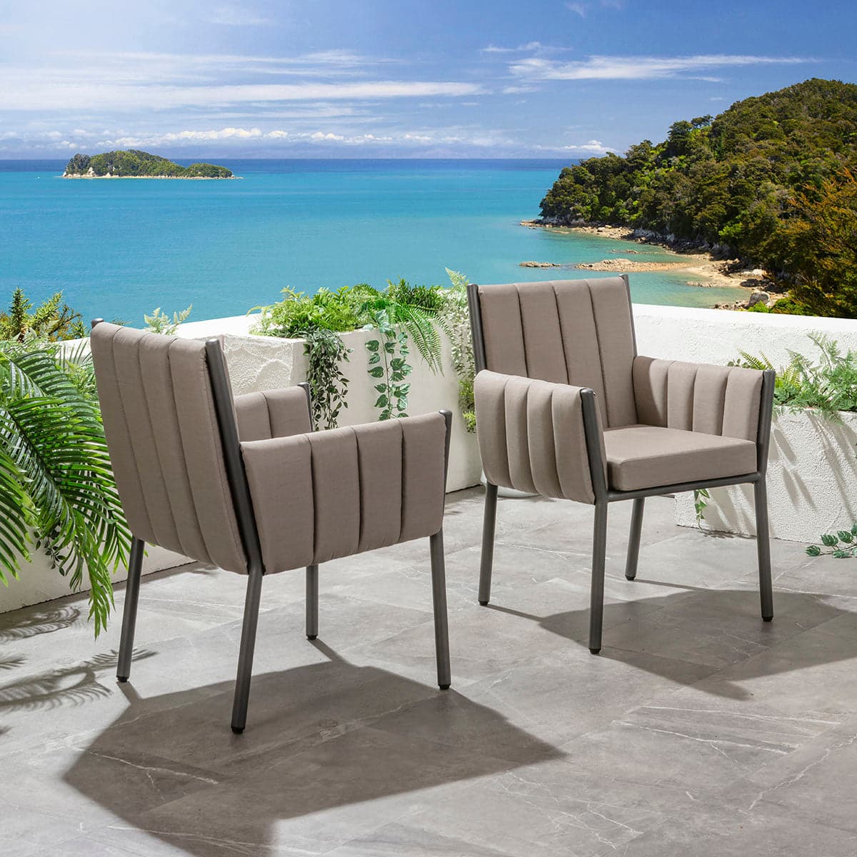 Milano Premium Outdoor Fabric Garden Dining Chair Coffee Beige