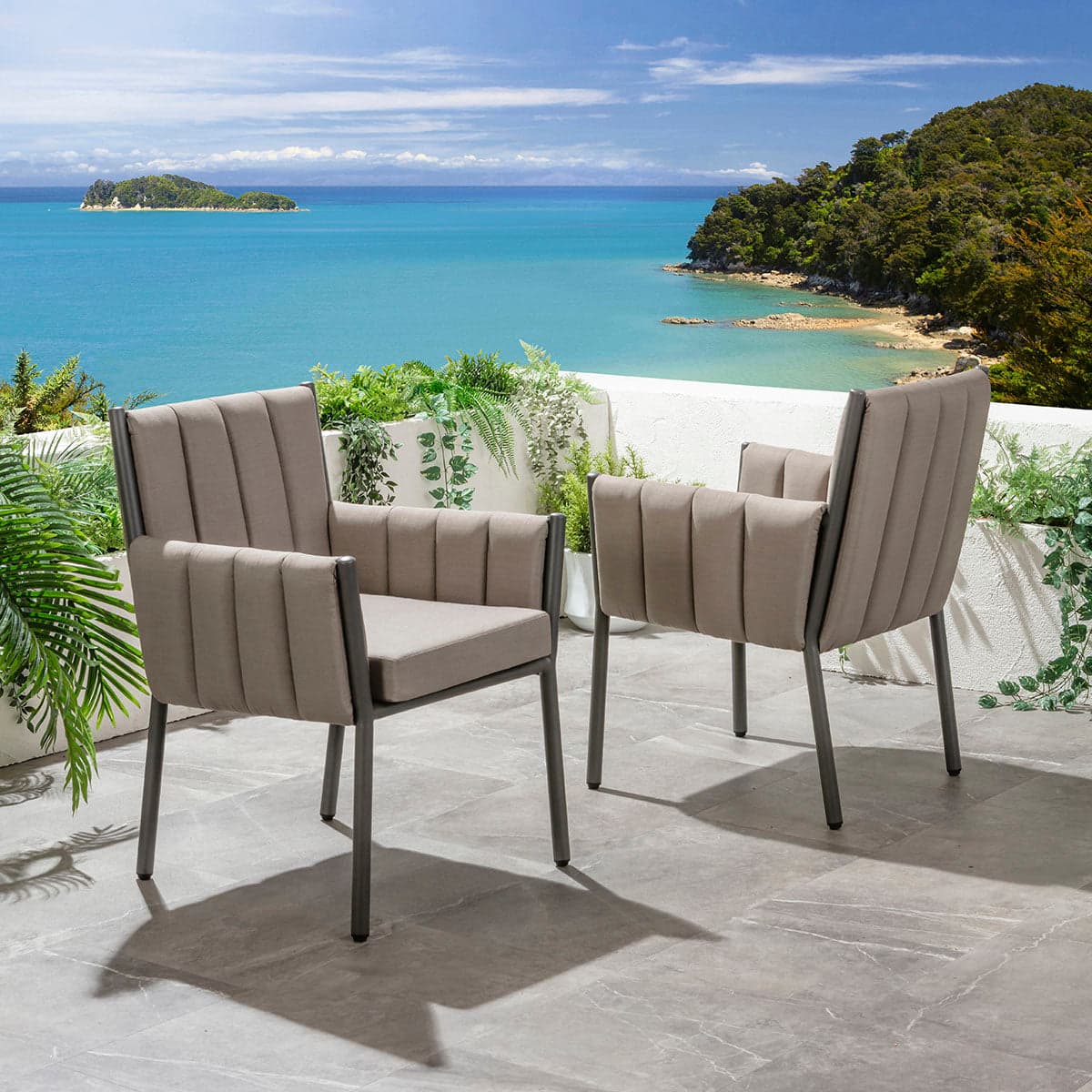 Milano Premium Outdoor Fabric Garden Dining Chair Coffee Beige